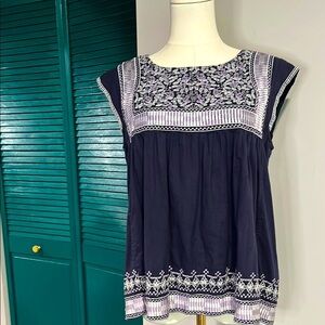 SUNO Floral boho embroidered Navy Women's Top 6